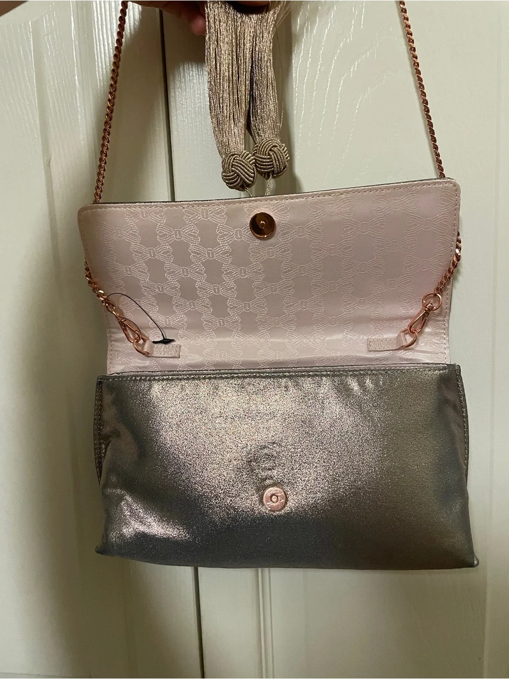 Ted Baker - KATHIE- Satin Brocade Tassel Clutch - Rose Gold -MSRP - $129